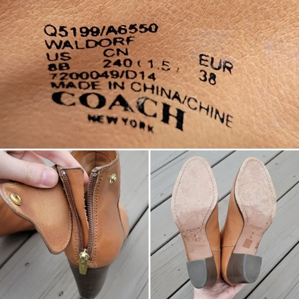 Coach Waldorf‎ Cinnamon Tan Calfskin Leather Chunky Heel Ankle Boots Booties 8_7